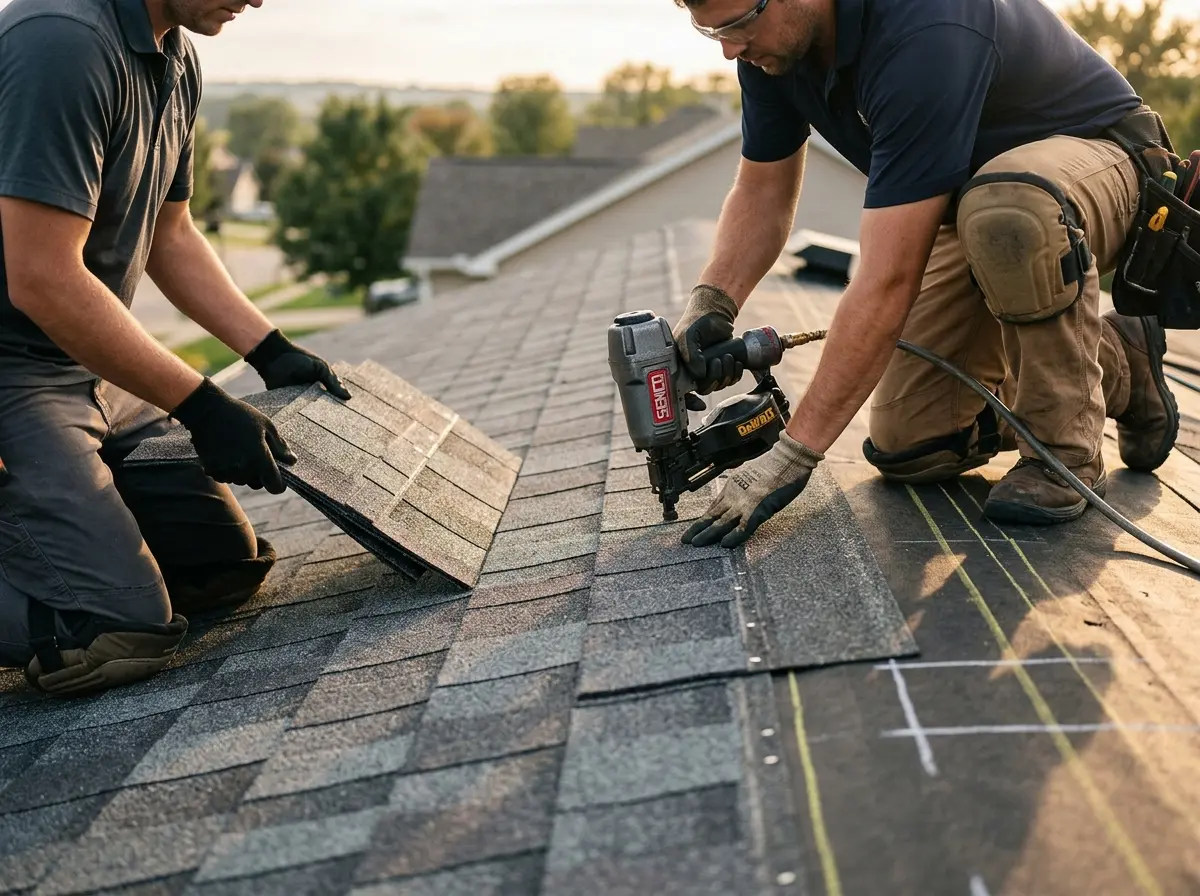 Professional roofer working on a residential roof in Clarcona
